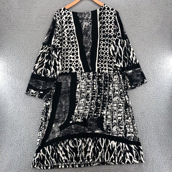 Haani Dress Womens 2X Petite Black Shift Tunic Travel Knit Cut Out Long Sleeves - Picture 3 of 8